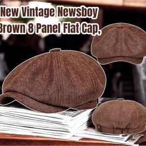 New Vintage Brown Paperboy 8 Panel Flat Cap